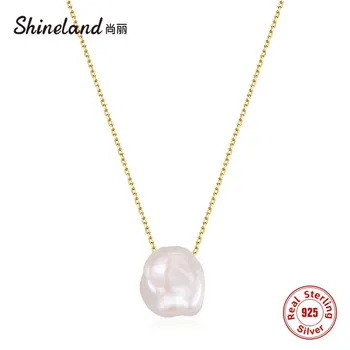 Shineland Noi Argint 925 în stil Baroc Naturale Pandantive Perle Colier Simplu Sălbatice Farmec Elegant Colier pentru Femei Bijuterii