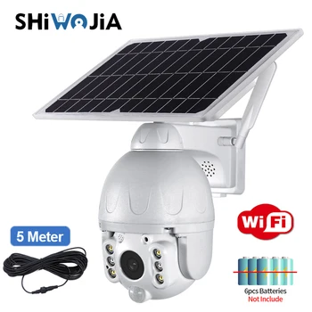 SHIWOJIA în aer liber, Solar, Camera WIFI Alb Detasabila Cam Solar Redus de Energie a Bateriei PIR de Securitate, Supraveghere Video APP de la Distanță