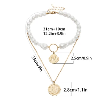 SHIXIN Boem Multi Stratificat Lanț Coliere Coliere pentru Femei Coliere de Perle cu Pandantive de Monede Colier 2019 Moda Bijuterii
