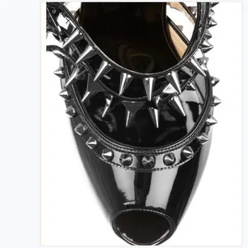SHOFOO pantofi,moda Elegant pantofi pentru femei, nit decor, 14.5 cm toc înalt sandale peep toe sandale femei, sandale.