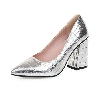 Sianie Tianie 2020 nou brevet de crocodil piele PU femeie pantofi de aur de argint bloc tocuri de lux pentru femei pantofi pompe tocuri cui