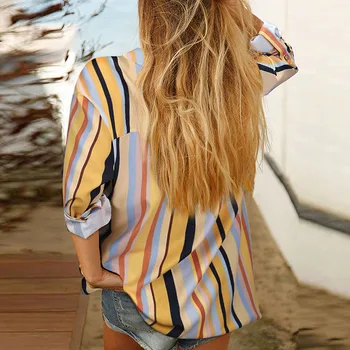 Sifon Imprimat Cu Dungi, Bluze Femei De Moda V Guler Buton Bottom Tricou Topuri Bluze Femei 2020 Nou Fierbinte Transport Gratuit Por