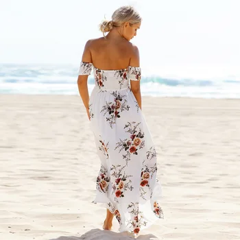Sifon rochie lunga pentru Femei de Pe Umăr rochii maxi vestidos Sexy alb despărțit de plajă de vară rochie Stil Boho