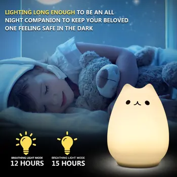 Silicon Cat a CONDUS Lumina de Noapte Telecomanda Senzor Tactil Atingeți Colorate USB Reîncărcabilă Dormitor Lampă de Noptieră pentru Copii