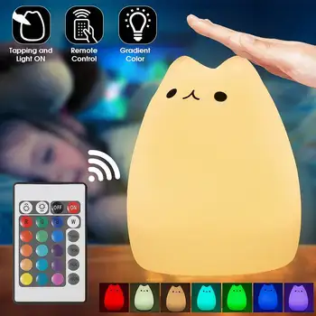 Silicon Cat a CONDUS Lumina de Noapte Telecomanda Senzor Tactil Atingeți Colorate USB Reîncărcabilă Dormitor Lampă de Noptieră pentru Copii