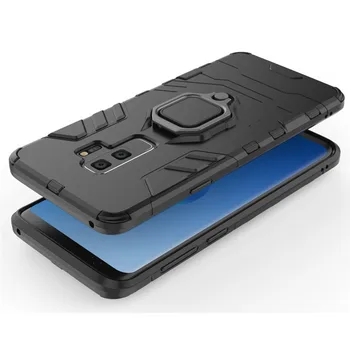 Silicon moale + PC Greu Armura Iron Man Caz Pentru Samsung Galaxy S9 /S9 Telefon Plus Capac Spate Cu Inel de Metal Paranteză Stand