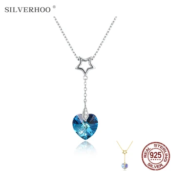 SILVERHOO Argint 925, Inima de Cristal Pandantiv Coliere Pentru Femei, Stele Duble Lanțuri Colier Petrecere de Moda Bijuterii Mai bun