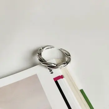 Silvology Argint 925 Linie Țese Inele De Argint De Epocă Textura Industria Stil Deschis Inele Pentru Femei 2019 Retro Bijuterii