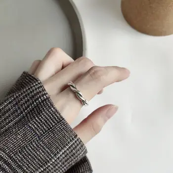 Silvology Argint 925 Linie Țese Inele De Argint De Epocă Textura Industria Stil Deschis Inele Pentru Femei 2019 Retro Bijuterii