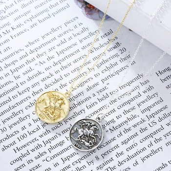 Silvology Argint 925 Maria Colier de Monede Rotunde Textura Stil Occidental Pandantiv Colier pentru Femei de Ziua de Bijuterii Cadou