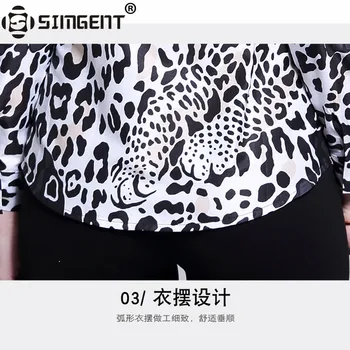 Simgent Leopard Camasa Femei Maneca Lunga Rândul său, în Jos Guler Casual Munca Femei Bluze Topuri de Femei de Moda coreeană Îmbrăcăminte SG910086