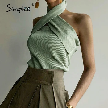 Simplee Elegant ștreangul de gât femei rezervor topuri Casual streetwear vara solid de sex feminin topuri fără mâneci Sexy femei cami topuri 2020