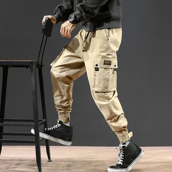Simplu de Culoare Multi-buzunar de Moda Glezna-Lungime Street-wear Bărbați Pantaloni Casual Militar de Lucru Pantaloni de Marfă în Pantaloni pentru Bărbați