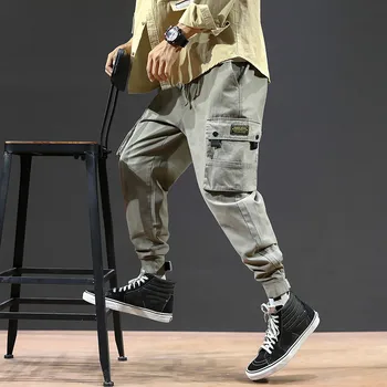 Simplu de Culoare Multi-buzunar de Moda Glezna-Lungime Street-wear Bărbați Pantaloni Casual Militar de Lucru Pantaloni de Marfă în Pantaloni pentru Bărbați