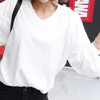 Simplu Hoodies Femei Toamna Cu Maneci Lungi Solid V Gât Pulover Tricoul Coreean Elegant De Birou De Cauzalitate Doamna Topuri Minimalist Negru
