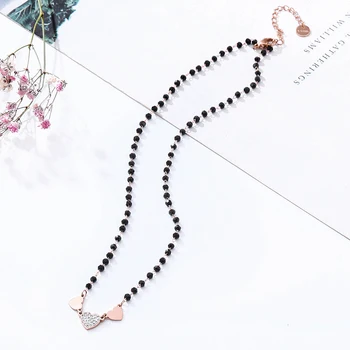 Simplu, Negru Margele Lanț Colier Pentru Femei Plin de Cristal Inima Scurt Cravată Colier pentru Femei Bijuterii de Moda Collier 2020 Nou