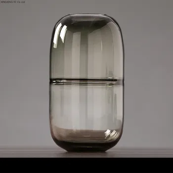 Simplu Vaza De Sticla Decor Acasă Blat Vaza Creative Gri Transparent De Sticlă Hidroponice Aranjament De Flori Accesorii