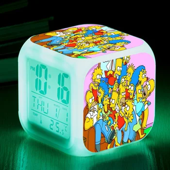 Simpson LED Ceas Digital de Schimbare a Culorii Ceas Deșteptător Noapte Lumina Stralucitoare Copii Ceas de Birou Copii Drăguț Cadou pentru Copii Baieti Fete