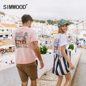 SIMWOOD de vară 2020 nou peisajului digital print t-shirt pentru bărbați vintage bumbac respirabil plus dimensiune topuri de potrivire cuplu tricou