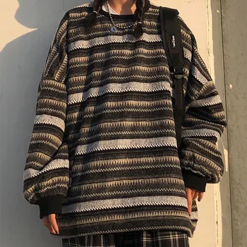 Singur buzunar cu dungi de iarnă cu mâneci lungi pulover pulover femei supradimensionat strada versiunea coreeană 2020 nou