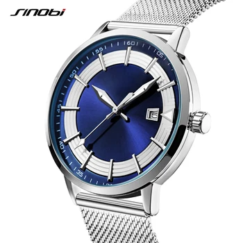SINOBI de Design de Moda pentru Bărbați Ceasuri de Noi Afaceri Inoxidabil S Blue Man Cuarț Wristwtaches Calendar de sex Masculin Ceas Relogio Masculino