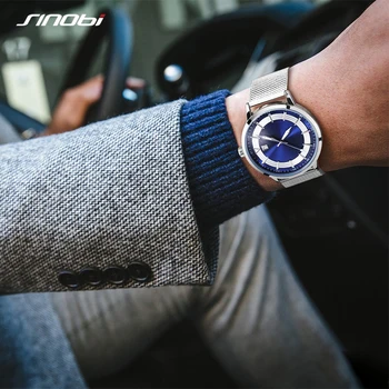 SINOBI de Design de Moda pentru Bărbați Ceasuri de Noi Afaceri Inoxidabil S Blue Man Cuarț Wristwtaches Calendar de sex Masculin Ceas Relogio Masculino