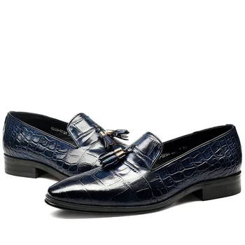 Sipriks Albastru Piele De Aligator Pantofi Pentru Bărbați Slipon Ciucuri Din Piele Haimana Respirabil Formale Pantofi De Piele De Biroul De Afaceri Europene