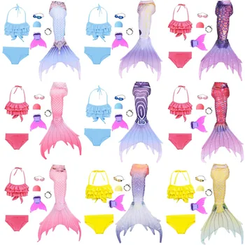 Sirena de Înot Cozi pentru Copii Fete de Vară pe Plajă Purta Costume de baie Little Mermaid Fantezie Sirenă Coada cu Aripioare Monofin Flipper