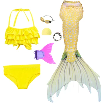 Sirena de Înot Cozi pentru Copii Fete de Vară pe Plajă Purta Costume de baie Little Mermaid Fantezie Sirenă Coada cu Aripioare Monofin Flipper