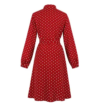 Sisjuly retro femei a-line rochie de Camasa rosie vintage Polo gât Potrivire Centura elegant cu buline Boho Vacanta rochie Casual