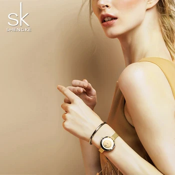 SK Moda de Lux Doamnelor Ceas SHENGKE Prisma Fac Aur Plasă de Oțel Cuarț Femei Ceasuri de Brand de Top Ceas Relogio Feminino 2020
