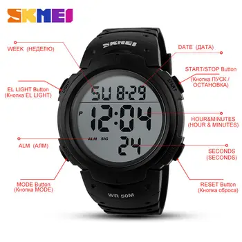 SKMEI 1068 Om Viziona Număr Mare de Moda Arată Stilul Sport rezistent la apa 50M Ceas cu Alarmă Digital Bărbați Încheietura Ceas Relogio Masculino