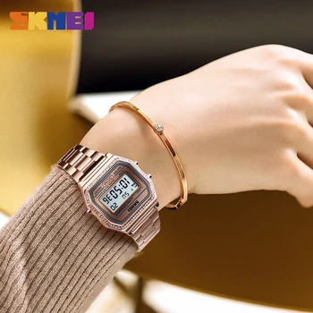 SKMEI Femei Vintage Ceas Digital Cristal de Lux din Oțel Inoxidabil Doamnelor Ceasuri Relogio Feminino Reloj Mujer 1474 Ceas
