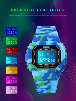 SKMEI Moda LED-uri Colorate Sport Ceas Digital rezistent la apa rezistent la Socuri Curea de PU Cronometru Alarma Potrives Ceasuri reloj hombre 1608