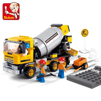 Sluban Bloc oraș Oraș de Construcții Inginerie Grele Camion Mixer de Ciment 296pcs de Învățământ Cărămizi de Jucărie Băiat