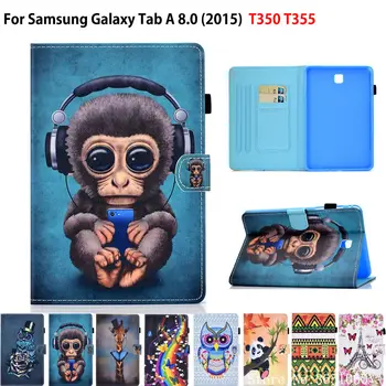 SM-T350 Caz Pentru Samsung Galaxy Tab a 8.0 SM-T355 T350 T355 P350 Smart Cover Funda Tabletă de desen Animat maimuță Suport Flip Shell Capa