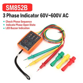 SM852B 3 Faze de Rotație Tester Digital Faza Indicator Detector de LED Buzzer de Secvență de Fază Metru de Tensiune 60V~600V Dropshipping