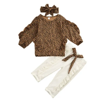 Smartbabyme Baby Set De Pantaloni Toamna Fetita Costum Casual Cu Maneci Lungi Leopard De Imprimare Bluza Topuri+Pantaloni+Headband Set