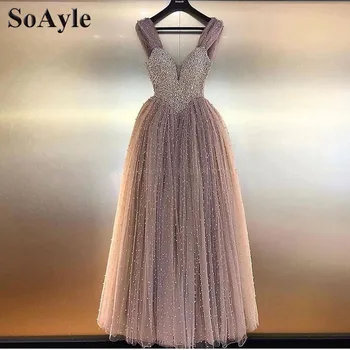 SoAyle cu Margele Rochie de Bal Rochii de Bal vestidos de gala de Lux ștrasuri din Mărgele de Perle Arbia Moda Ceai de Lungime Rochii de Seara