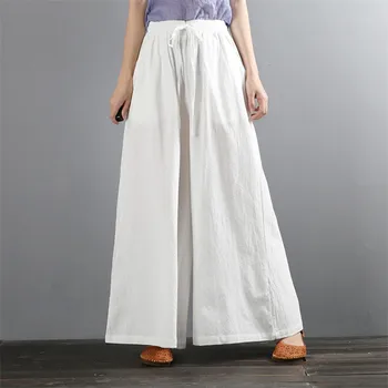 Solid Largi Picior Pantaloni Casual Femei Vara Pantaloni Largi 2020 Primăvară Talie Cordon Stil Chinezesc Bază Pantaloni de Mari Dimensiuni M-7XL