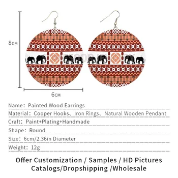 SOMESOOR Afro Printuri textile Lemn Picătură Cercei Tradiția Africană Model Etnic, Boem Lemn Bucle Legăna Pentru Femei Cadouri