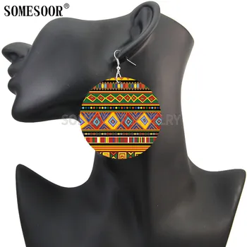 SOMESOOR Afro Printuri textile Lemn Picătură Cercei Tradiția Africană Model Etnic, Boem Lemn Bucle Legăna Pentru Femei Cadouri