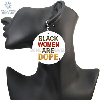SOMESOOR Droguri Negru Fata Câștiga Tipărite de Lemn Picătură Cercei Afro Regina Dumnezeu Proverbe Bucle Mari Ureche Legăna Bijuterii Cadouri Pentru Femei