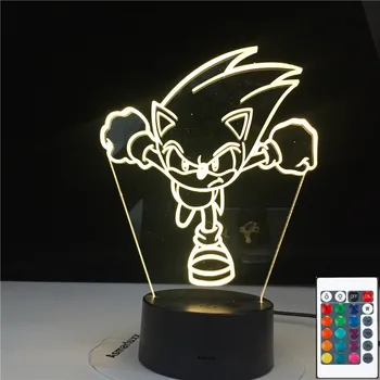Sonic Funcționare 3d Led Lumina de Noapte pentru Copii Decorare Dormitor Veioza Culoare Schimbare Usb Lampă de Birou de la Distanță Ariciul Cadou