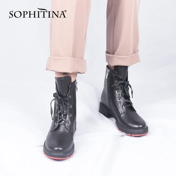 SOPHITINA Casual Ghete Femei din Piele cu Fermoar Dantela-Up Toc Pătrat Non-alunecare de Cizme pentru Femei Pantofi de Moda Femei C782