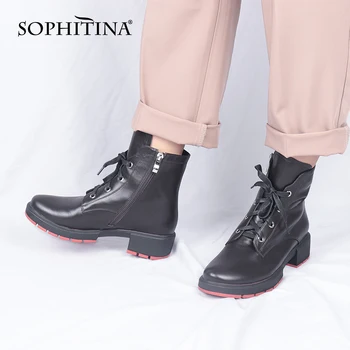 SOPHITINA Casual Ghete Femei din Piele cu Fermoar Dantela-Up Toc Pătrat Non-alunecare de Cizme pentru Femei Pantofi de Moda Femei C782