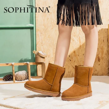 SOPHITINA Femei Cizme Noi Vacă de Înaltă Calitate piele de Căprioară Confortabil Rotund Toe Ține de Cald Cusut Pantofi Solide Manual Cizme de Zapada PO409
