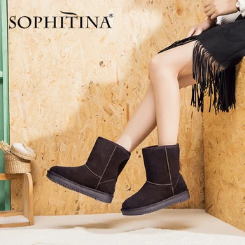 SOPHITINA Femei Cizme Noi Vacă de Înaltă Calitate piele de Căprioară Confortabil Rotund Toe Ține de Cald Cusut Pantofi Solide Manual Cizme de Zapada PO409