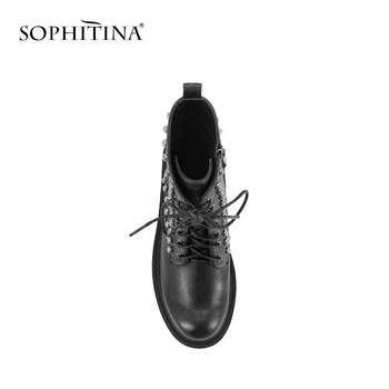 SOPHITINA Feminin Cald Glezna Cizme de Calitate din Piele Solidă Toc Gros de Brand Femei Pantofi Retro Nit Dantela-up Cizme de Doamnă M47