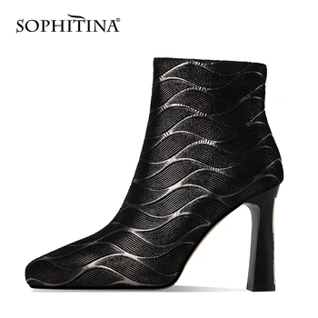 SOPHITINA Moda Glezna Cizme de Imprimare a Subliniat Deget de la picior Pătrat Mic Toc, Cizme cu Fermoar Elegant, rezistent la apa Platforma Pantofi pentru Femei SO681